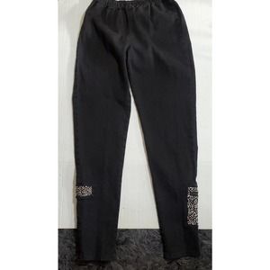 DG2 by Diane Gilman M/Tall Silver Beading Stretch Elastic Waist Black Jeans